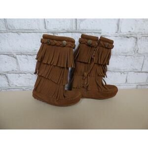 Minnetonka Dusty Brown Suede Leather Fringe Boots Girl's Size 7 NEW